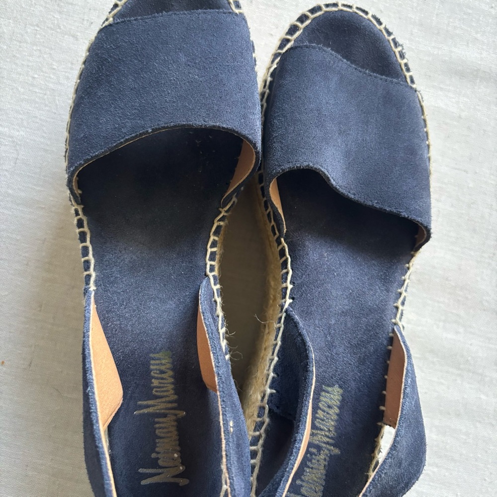 Neiman Marcus Blue Suede Espadrille Wedge Sandals Women’s 40 - Picture 6 of 11